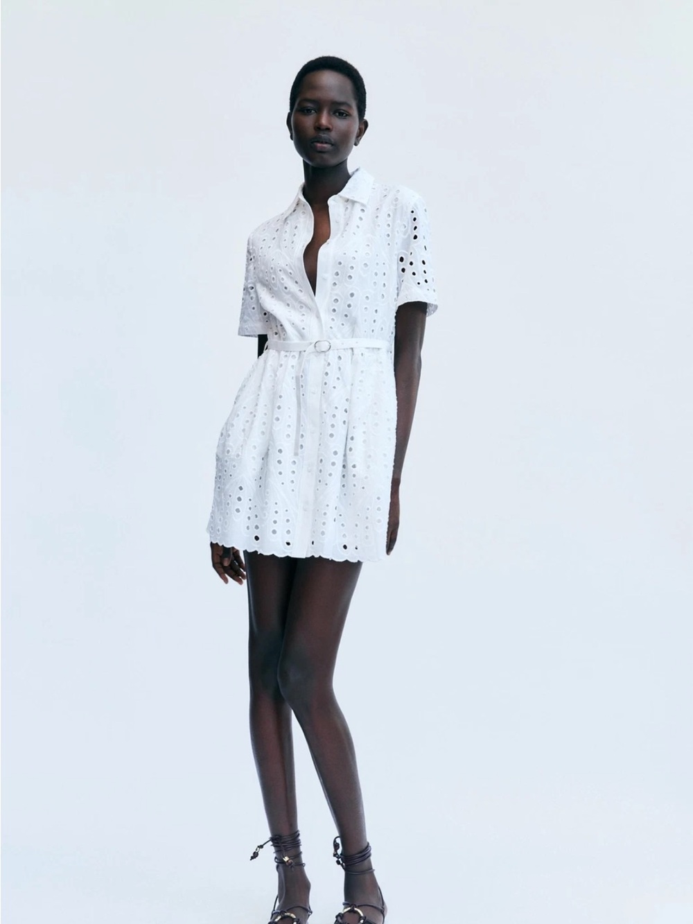 NEW with TAGS ZW COLLECTION SHORT WHITE DRESS WITH CUTWORK EMBROIDERY Small